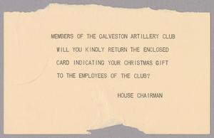 [Card from the Galveston Artillery Club, December 9, 1954]