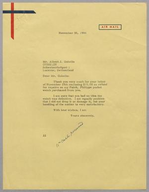 [Letter from D. W. Kempner to Albert J. Gubelin, November 30, 1954]