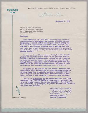 [Letter from the Gulf Television Company, September 1, 1954]