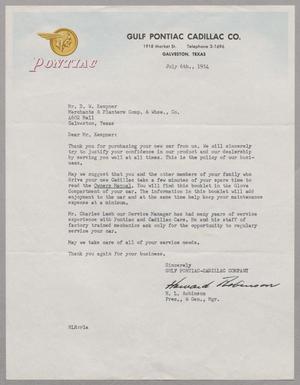 [Letter from Gulf Pontiac Cadillac Co. to D. W. Kempner, July 6, 1954]