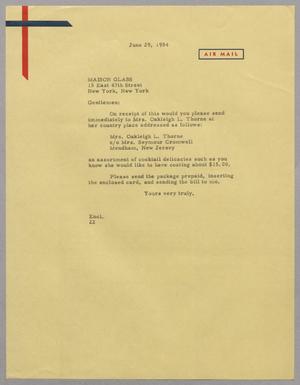 [Letter from Daniel W. Kempner to Maison Glass, June 29, 1954]