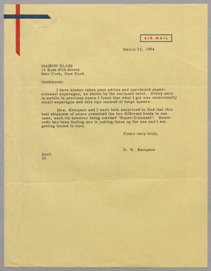 [Letter from Daniel W. Kempner to Maison Glass, March 23, 1954]