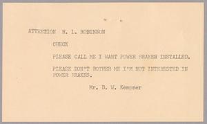 [Letter from D. W. Kempner to H. L. Robinson]