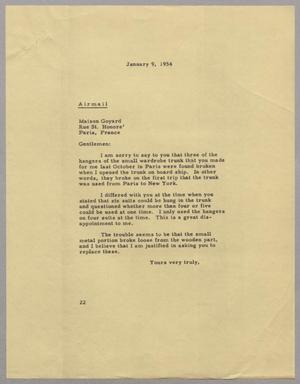 [Letter from Daniel W. Kempner to Maison Goyard, January 9, 1954]