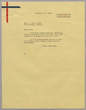 [Letter from  D. W. Kempner to Geo. J. Ball, Inc., November 16, 1954]