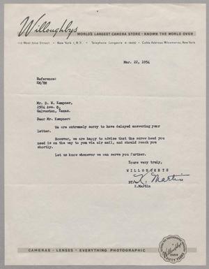 [Letter from Willoughbys to D. W. Kempner, March 22, 1954]