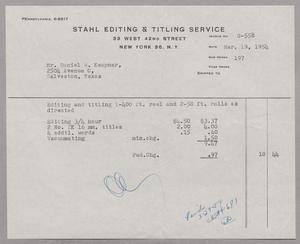 [Invoice for Editing and Titling, March 19, 1954]