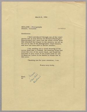 [Letter from D. W. Kempner to Heiland-photography, March 8, 1954]
