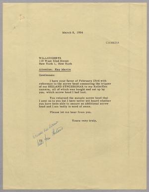 [Letter from Daniel W. Kempner to Willoughbys, March 8, 1954]