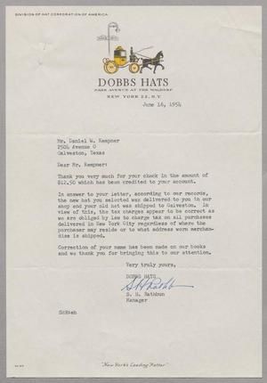 [Letter from Dobbs Hats to D. W. Kempner, June 16, 1954]