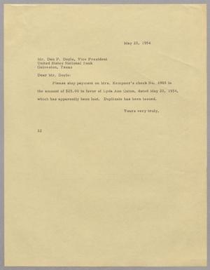 [Letter from D. W. Kempner to Mr. Dan P. Doyle, May 25, 1954]