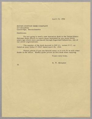 [Letter from D. W. Kempner to Doten-Dunton Desk Company, April 19, 1954]