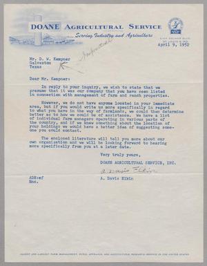 [Letter from Doane Agricultural Service to Daniel W. Kempner, April 9, 1952]