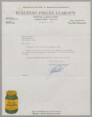 [Letter from European Import Company to D. W. Kempner, December 9, 1954]