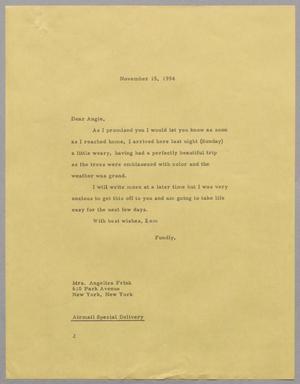 [Letter from Jeane Bertig Kempner to Mrs. Angelica Frink, November 15, 1954]