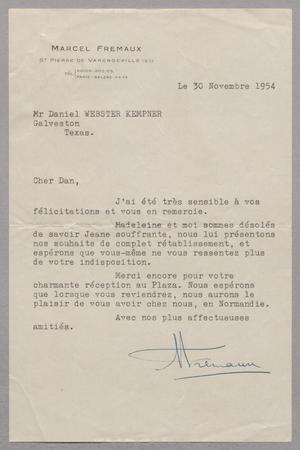 [Letter from Marcel Fremaux to Daniel W. Kempner, November 30, 1954]