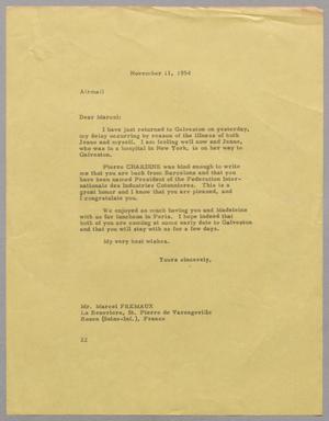 [Letter from Daniel W. Kempner to Marcel Fremaux, November 11, 1954]