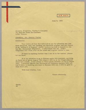 [Letter from D. W. Kempner to Messrs. Fauchille, Verley & Company, June 8, 1954]