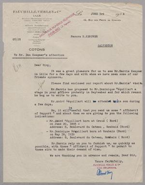 [Letter from Fauchille, Verley & Cie. to Messrs H. Kempner, June 3, 1954]