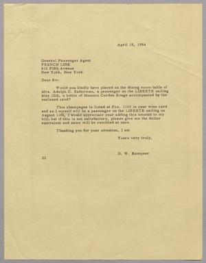 [Letter from D. W. Kempner to General Passenger Agent, April 15, 1954]