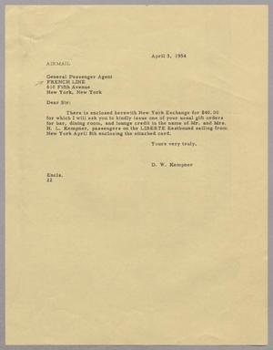 [Letter from D. W. Kempner to General Passenger Agent, April 3, 1954]