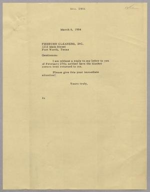 [Letter from Jeane B. Kempner to Fishburn Cleaners Inc., March 6, 1954]
