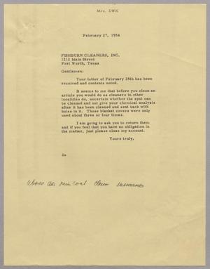 [Letter from Mrs. DWK to Fishburn Cleaners, Inc., February 27, 1954]