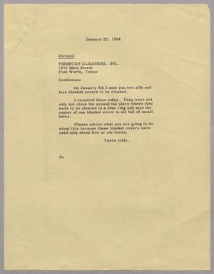 [Letter from Mrs. DWK to Fishburn Cleaners, Inc., January 25, 1954]
