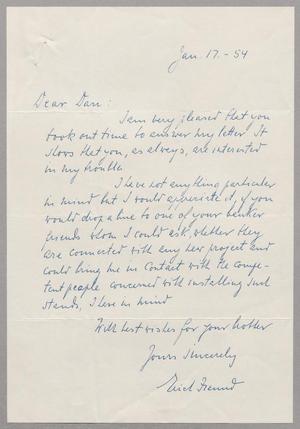 [Handwritten letter from Erich Freund to Daniel W. Kempner, January 17, 1954