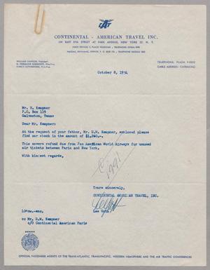 [Letter from Continental - American Travel Inc. to H. Kempner, October 8, 1954]