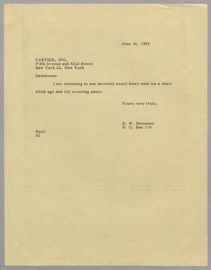[Letter from Daniel W. Kempner to Cartier Inc., June 10, 1954]