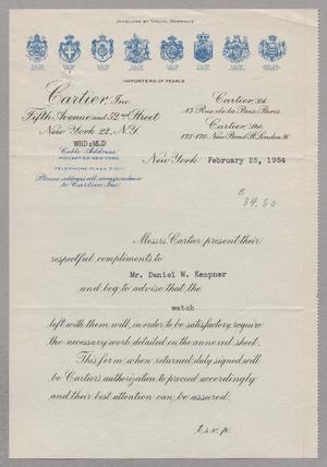 [Letter from Cartier, Inc. to D. W. Kempner, February 25, 1954]