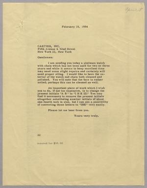 [Letter from D. W. Kempner to Cartier, Inc., February 15, 1954]