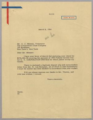[Letter from D. W. Kempner to C. J. Skinner, March 8, 1954]