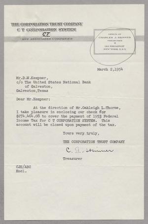 [Letter from The Corporation Trust Company to Mr. D. W. Kempner, March 2, 1954]