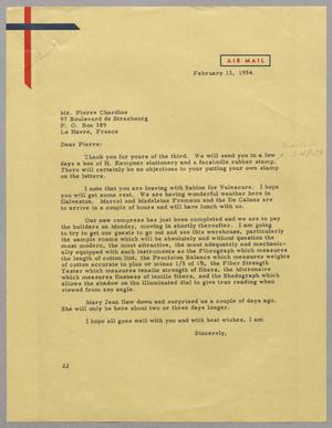 [Letter from Daniel W. Kempner to Pierre Chardine, February 13, 1954]