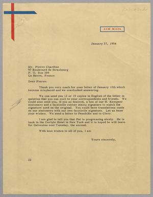 [Letter from D. W. Kempner to Pierre Chardine, January 27, 1954]