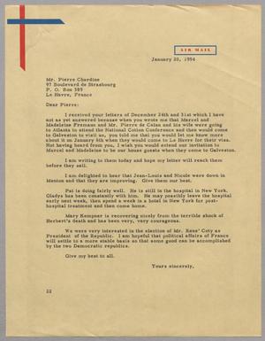 [Letter from Daniel W. Kempner to Pierre Chardine, January 20, 1954]