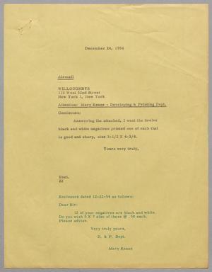 [Letter from Daniel Webster Kempner to Willoughbys, December 24, 1954]