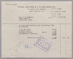 [Invoice for Editing and Titling, July 27, 1954]