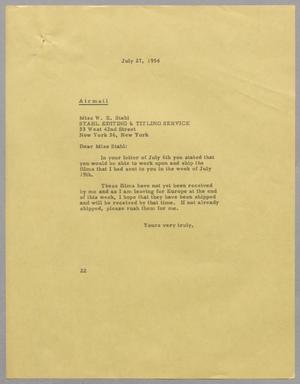 [Letter from D. W. Kempner to Miss W. E. Stahl, July 27, 1954]