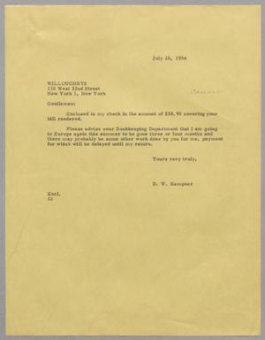 [Letter from Daniel W. Kempner to Willoughby's, July 26, 1954]