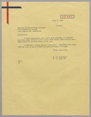 [Letter from D. W. Kempner to Davison Manufacturing Company, July 6, 1954]