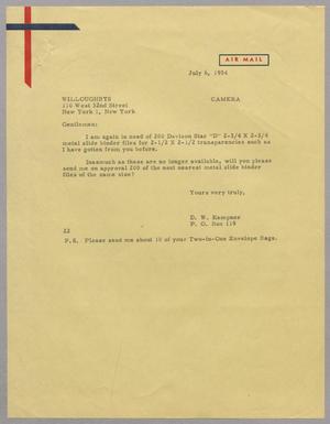 [Letter from D. W. Kempner to Willoughbys, July 6, 1954]