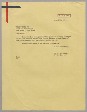 [Letter from D. W. Kempner to Willoughbys, April 17, 1954]