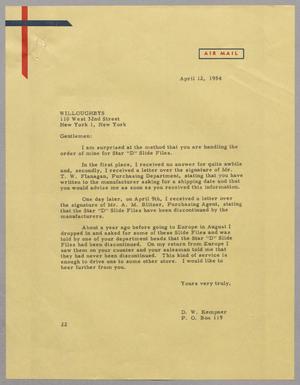[Letter from D. W. Kempner to Willoughbys, April 12, 1954]