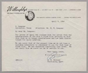 [Letter from Willoughbys to H. Kempner, April 9, 1954]