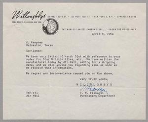 [Letter from Willoughbys to H. Kempner, April 8, 1954]