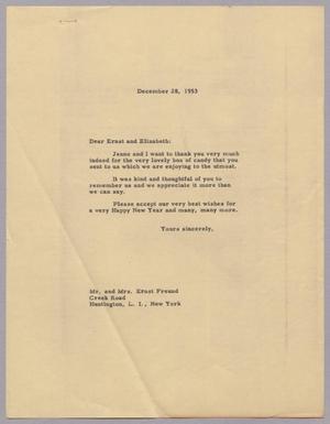 Primary view of object titled '[Letter from Daniel W. Kempner to Mr. and Mrs. Ernst Freund, December 28, 1953]'.