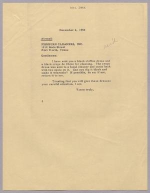 [Letter from Mrs. Daniel W. Kempner to Fishburn Clearners, December 2, 1953]